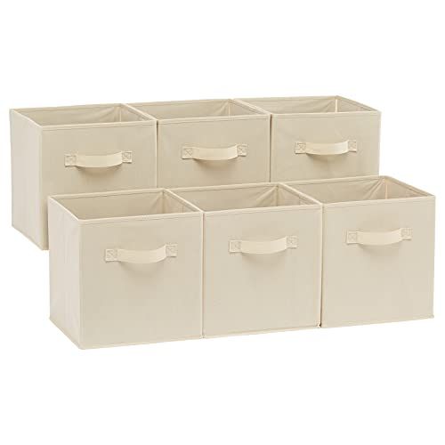 Amazon Basics Collapsible Fabric Storage Cubes Organizer with Handles, Beige - Pack of 6 | Amazon (US)