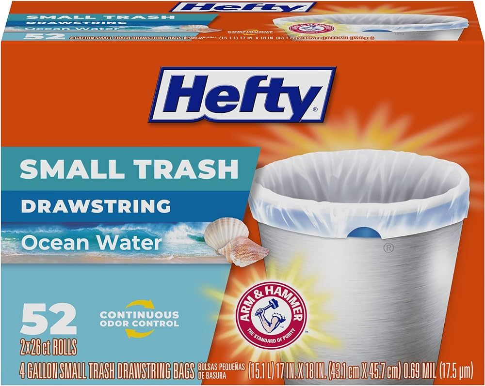 Hefty Small Trash Bags, Ocean Water Scent, 4 Gallon, 52 Count | Amazon (US)