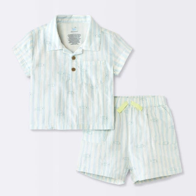 Baby Boys' Striped Fish Popover T-Shirt and Shorts Set - Cloud Island™ Blue 0-3M | Target