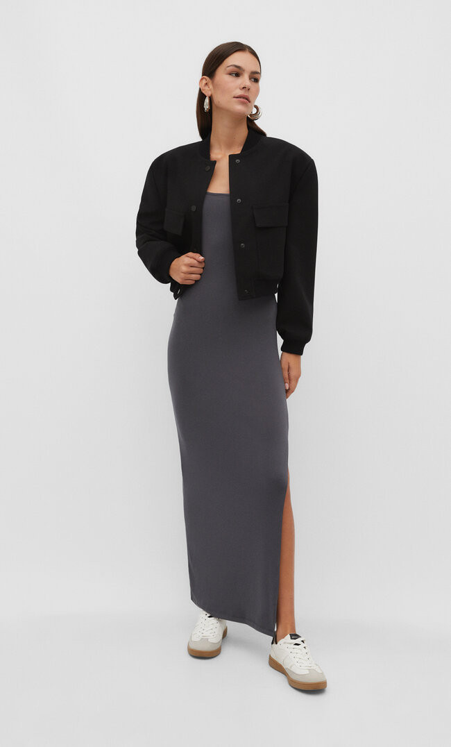 Long fitted strappy dress | Stradivarius (UK)