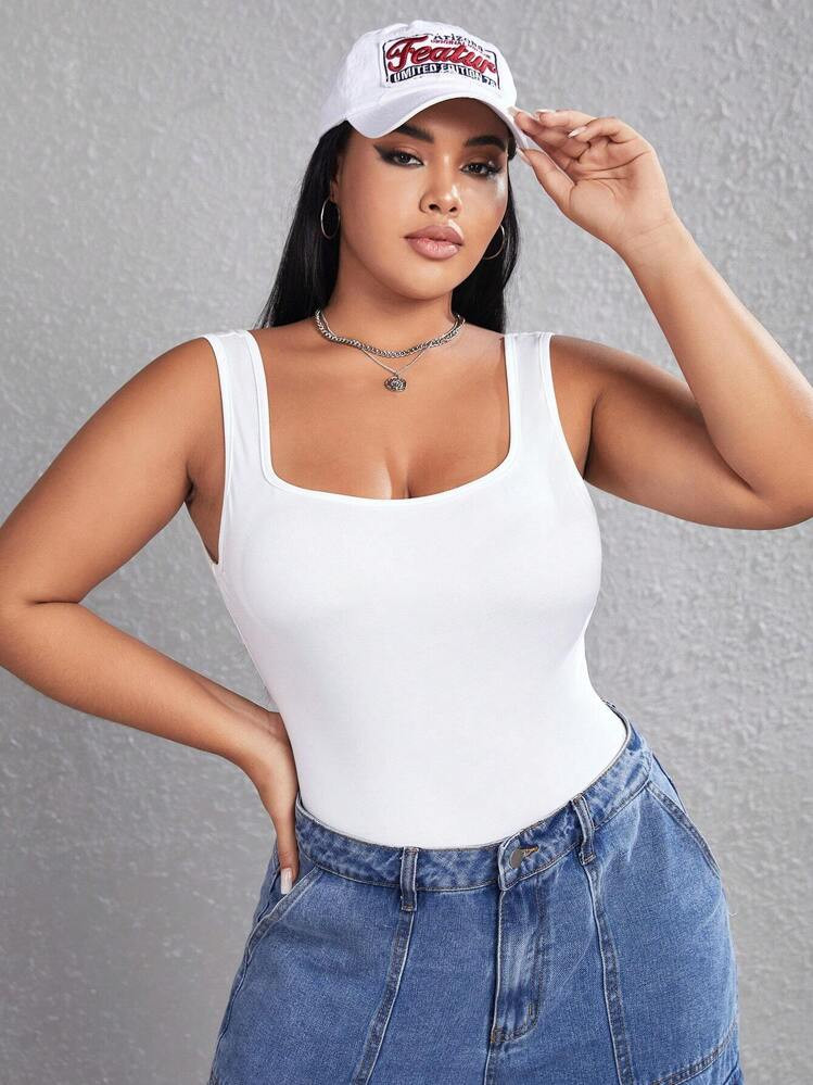 SHEIN EZwear Plus Solid Tank Bodysuit | SHEIN