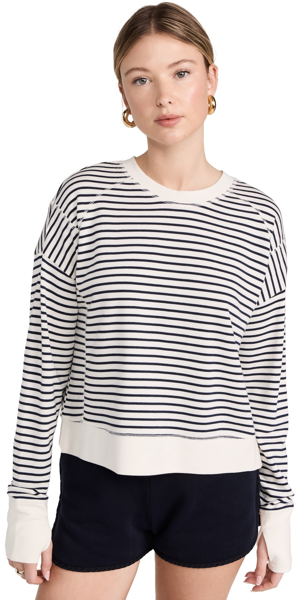 Sweaty Betty After Class Crop Sweatshirt Lily White Stripe S | Shopbop
