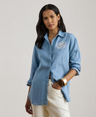 Lauren Ralph Lauren Womens Eyelet Logo Collared Shirt | Macy's
