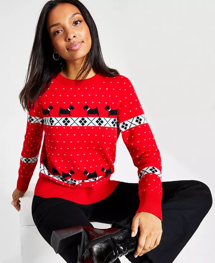 Charter Club Women's Walking Scottie Family Holiday Sweater, Created for Macy's & Reviews - Sweat... | Macys (US)