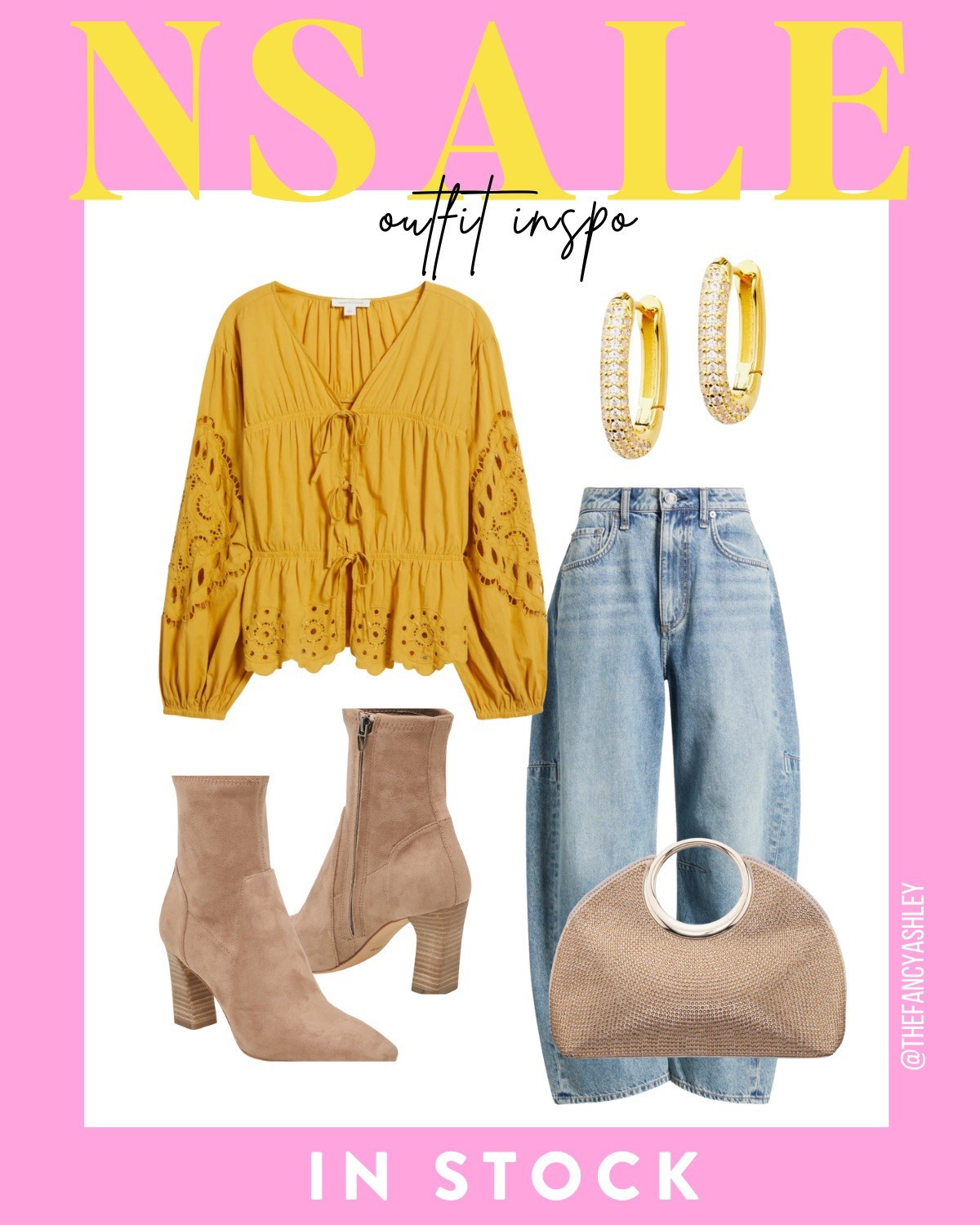 #NSALE is coming through. Okay, this yellow eyelet top is fall perfection. So dang cute with these barrel jeans and the booties? OBSESSED. It’s giving casual date night, pumpkin spice latte vibes… all of it. Everything is IN STOCK, so grab this look while it’s still around.

#LTKSeasonal #LTKSaleAlert #LTKStyleTip