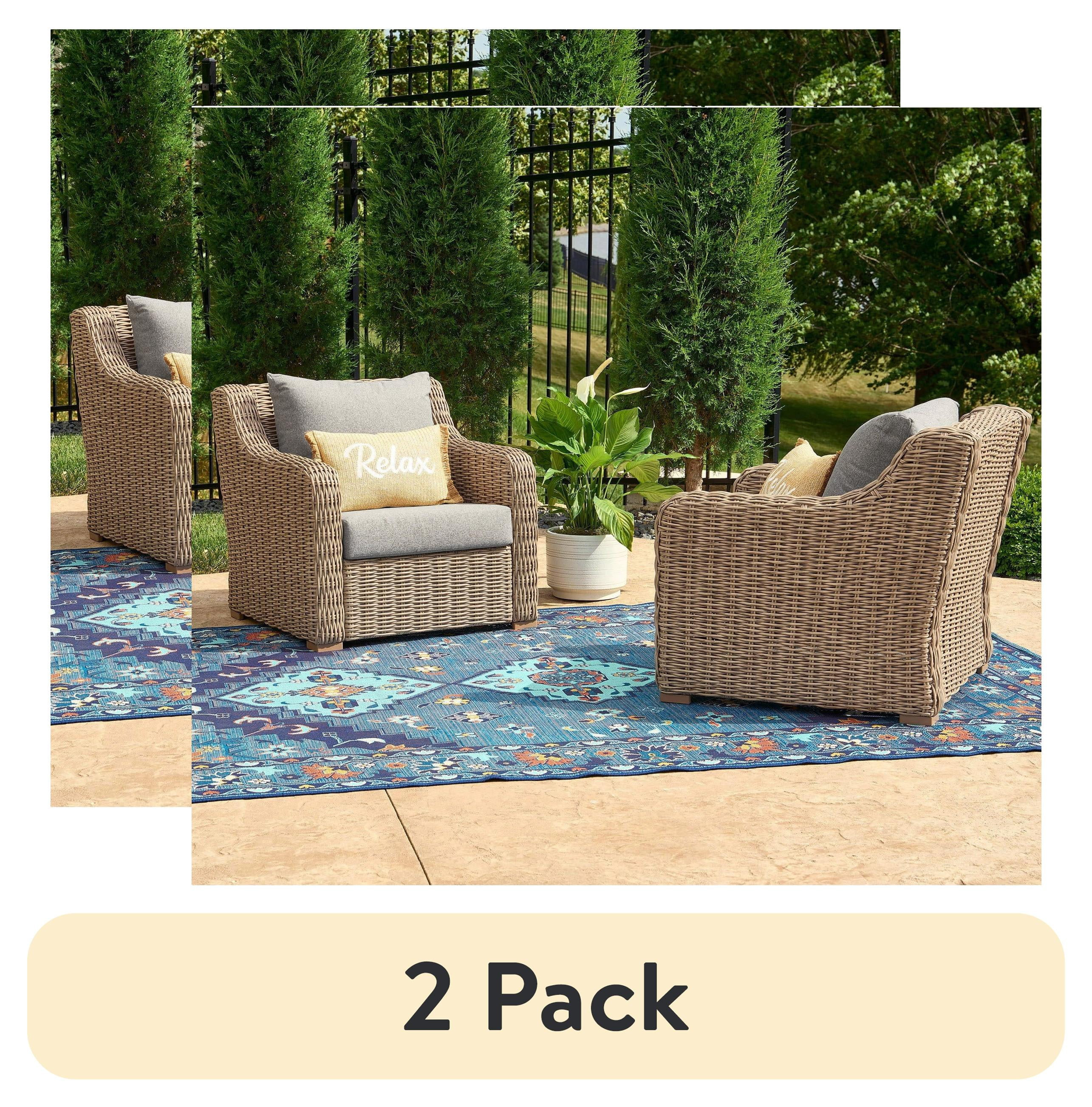 (2 pack) Better Homes & Gardens Bellamy 2-Pack Outdoor Wicker Club Lounge Chairs Gray Cushions wi... | Walmart (US)