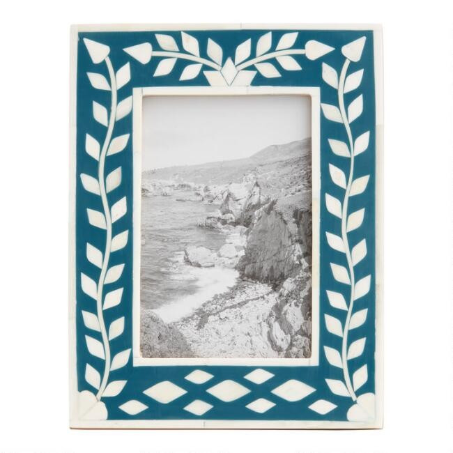 Blue Floral Inlay Bone Frame | World Market