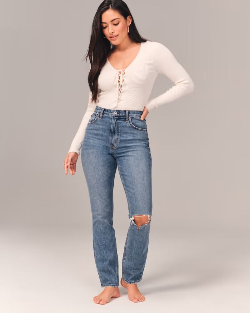 Women's Curve Love Ultra High Rise Slim Straight Jeans | Women's Bottoms | Abercrombie.com | Abercrombie & Fitch (US)