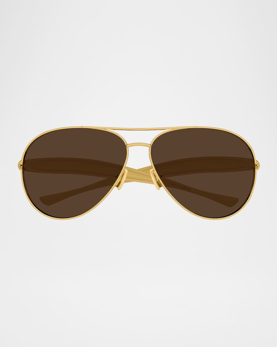 Bottega Veneta Curved Metal Aviator Sunglasses | Neiman Marcus