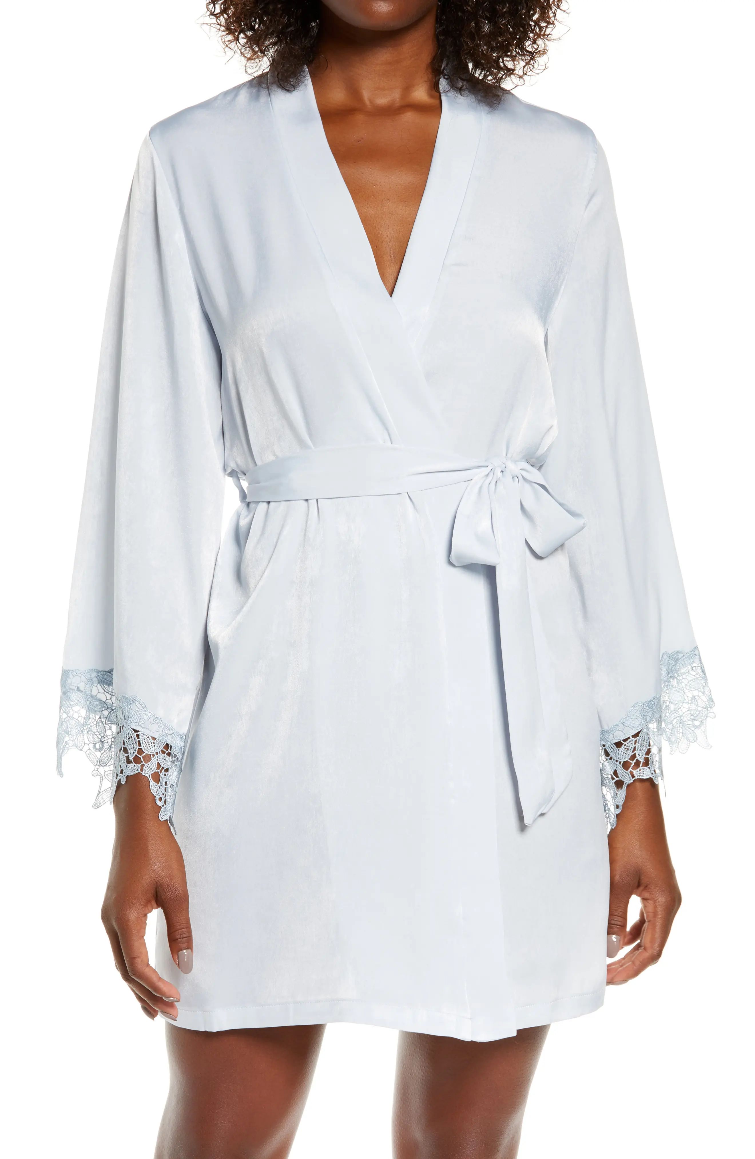 Women's In Bloom By Jonquil Know A Secret Satin Wrap Robe, Size X-Large - Blue | Nordstrom