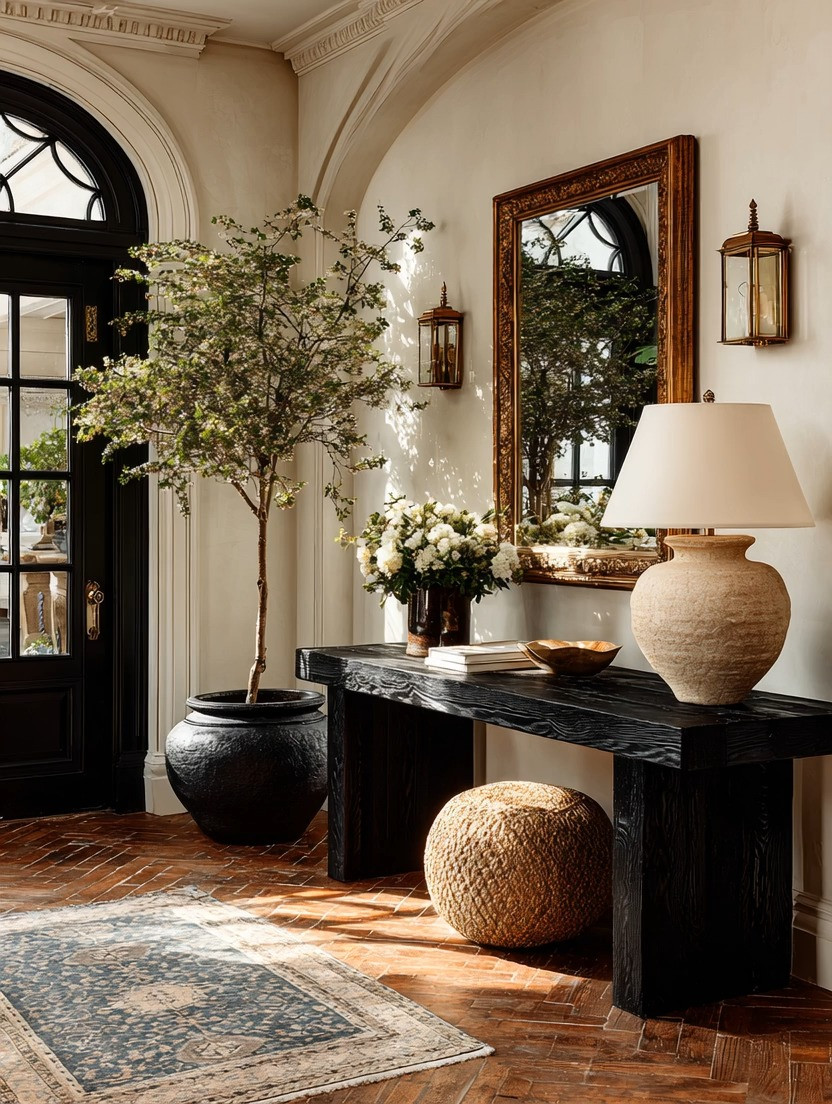 An oversized lamp with a sculptural base.
An antique gold frame mirror.
A bold black console table.

That’s all it takes to turn an entryway into a designer statement.

The contrast of dark wood against warm gold instantly elevates the space. It feels collected, not copied. Personal, not predictable. Add a statement tree, fresh florals, or textured decor and suddenly the entire corner speaks creativity and confidence.

This is what free expression in home looks like — mixing scale, texture, and tone without asking for permission.

Bold.
Elegant.
Unapologetically yours.

#ConsoleTableDecor #DesignerEntryway #BoldInteriors #StatementDecor #LuxuryHomeStyle #AntiqueMirror #OversizedLamp #PersonalStyleHome #CreativeInteriors #HomeExpression 

 #LTKHome