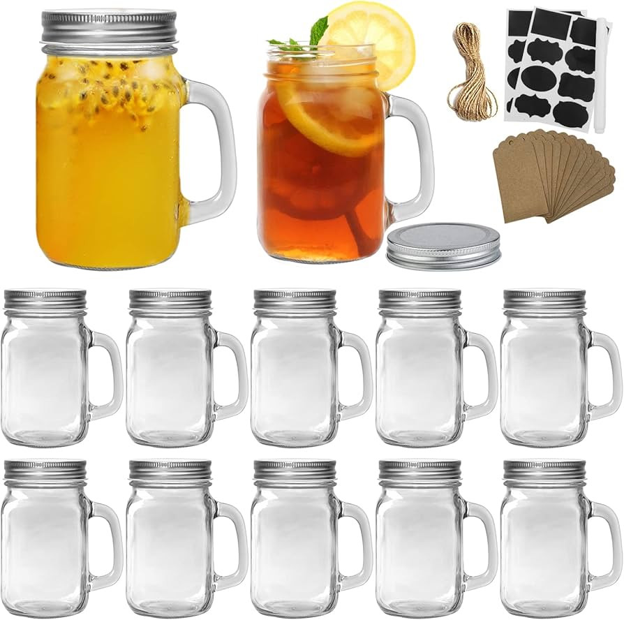 16 oz Mason Jars with Handle,Old Fashioned Drinking Glasses with Chalkboard Labels and Silver Met... | Amazon (US)