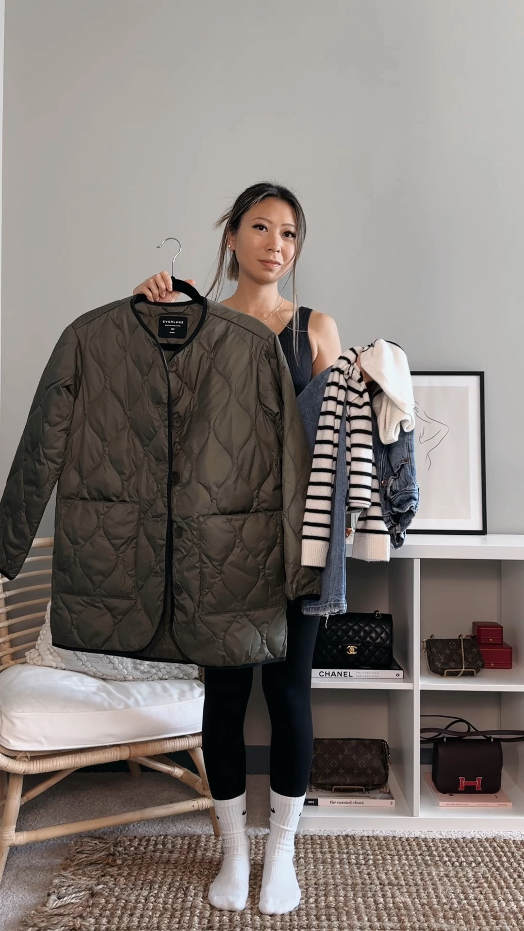 quilted jacket from everlane, striped sweater from reformation, straight leg jeans from abercrombie, sneakers from nike // outfit inspiration, neutral style, fall fashion, fall outfit ideas, winter style, european style

#LTKHoliday #LTKSeasonal #LTKstyletip