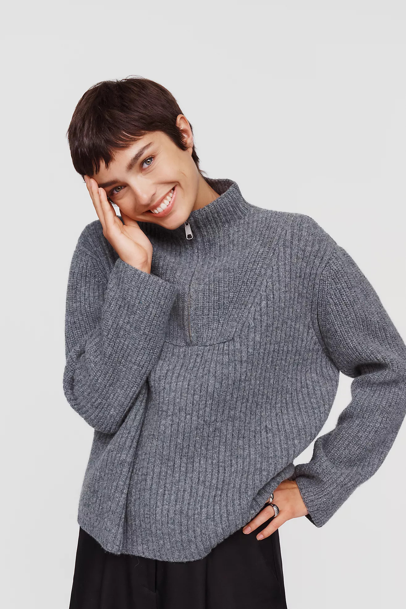 Maeve Freddy Ribbed Wool Blend Half Zip Sweater | Anthropologie (US)