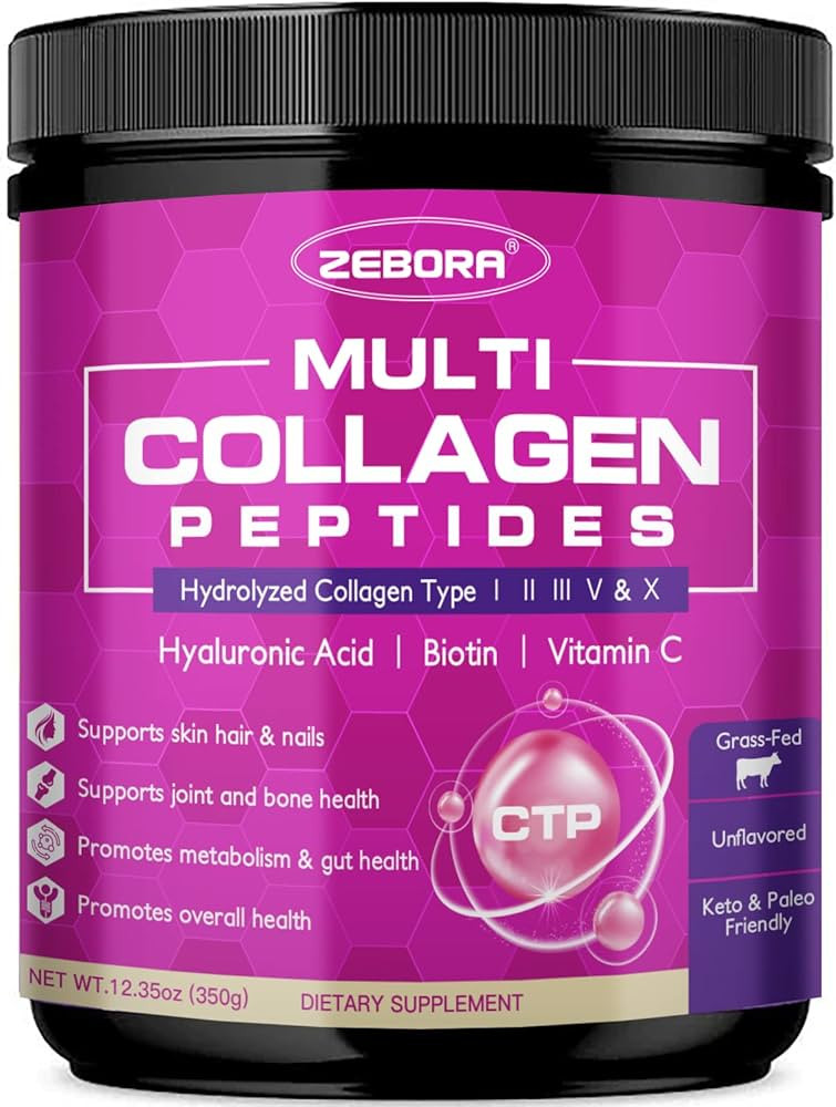 ZEBORA Multi Collagen Peptides Powder - Hydrolyzed Collagen Type I II III V X with Hyaluronic Aci... | Amazon (US)