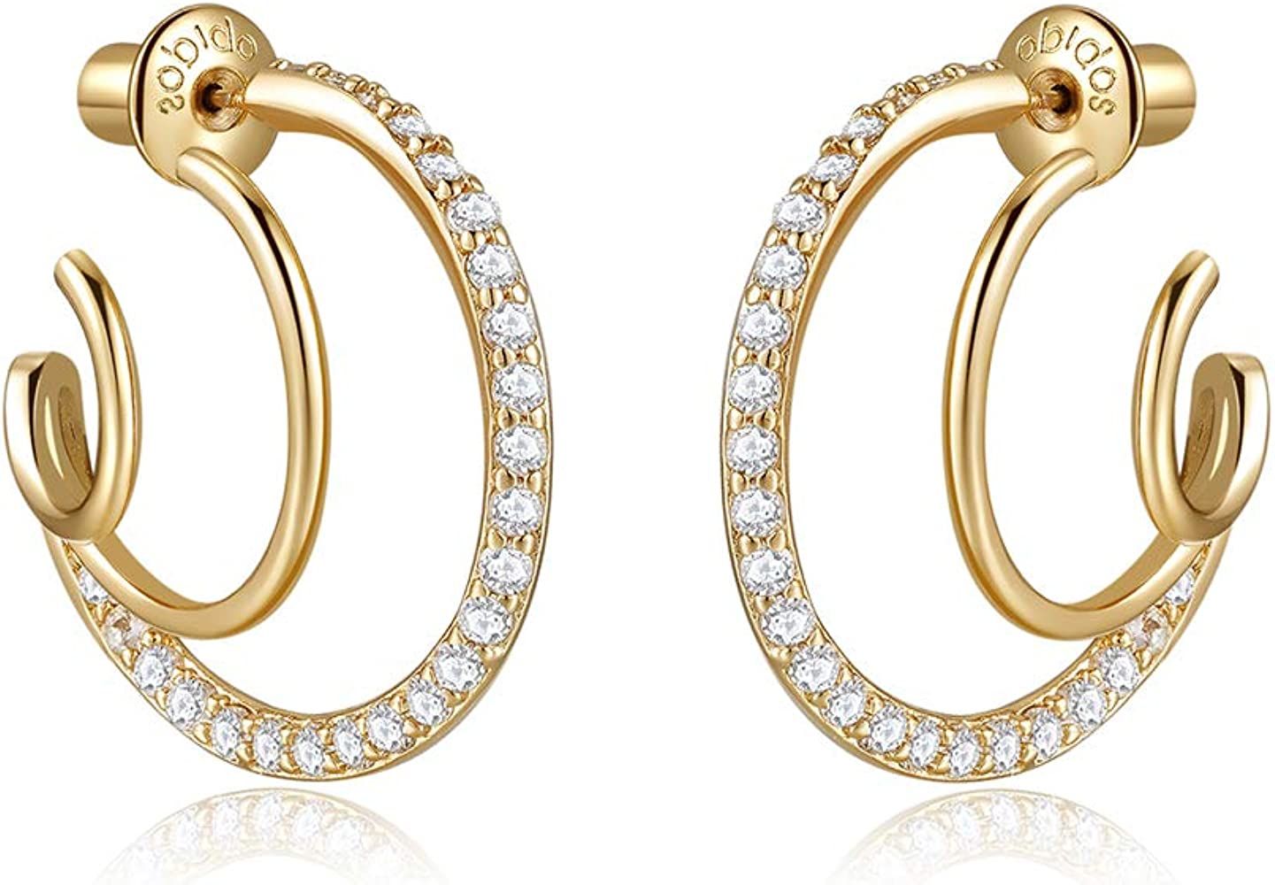 Obidos 14K Gold Plated Triple Huggie Illusion Stud Earrings | Gold Hoop Earrings for Women | Amazon (US)