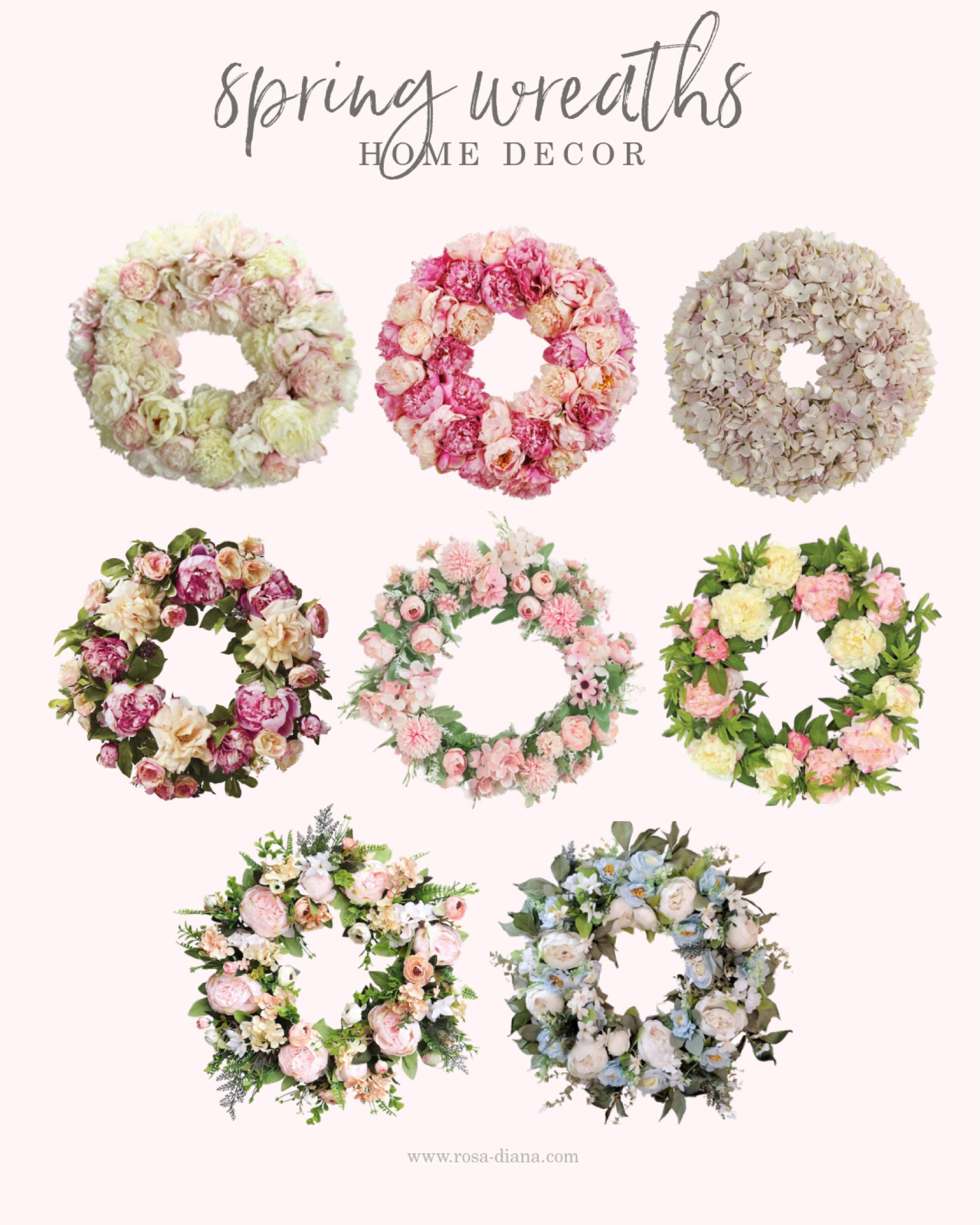 Spring door wreaths. Home decor. Hydrangeas and peonies. Florals. Wreaths. Faux florals. 

#LTKhome #LTKSeasonal