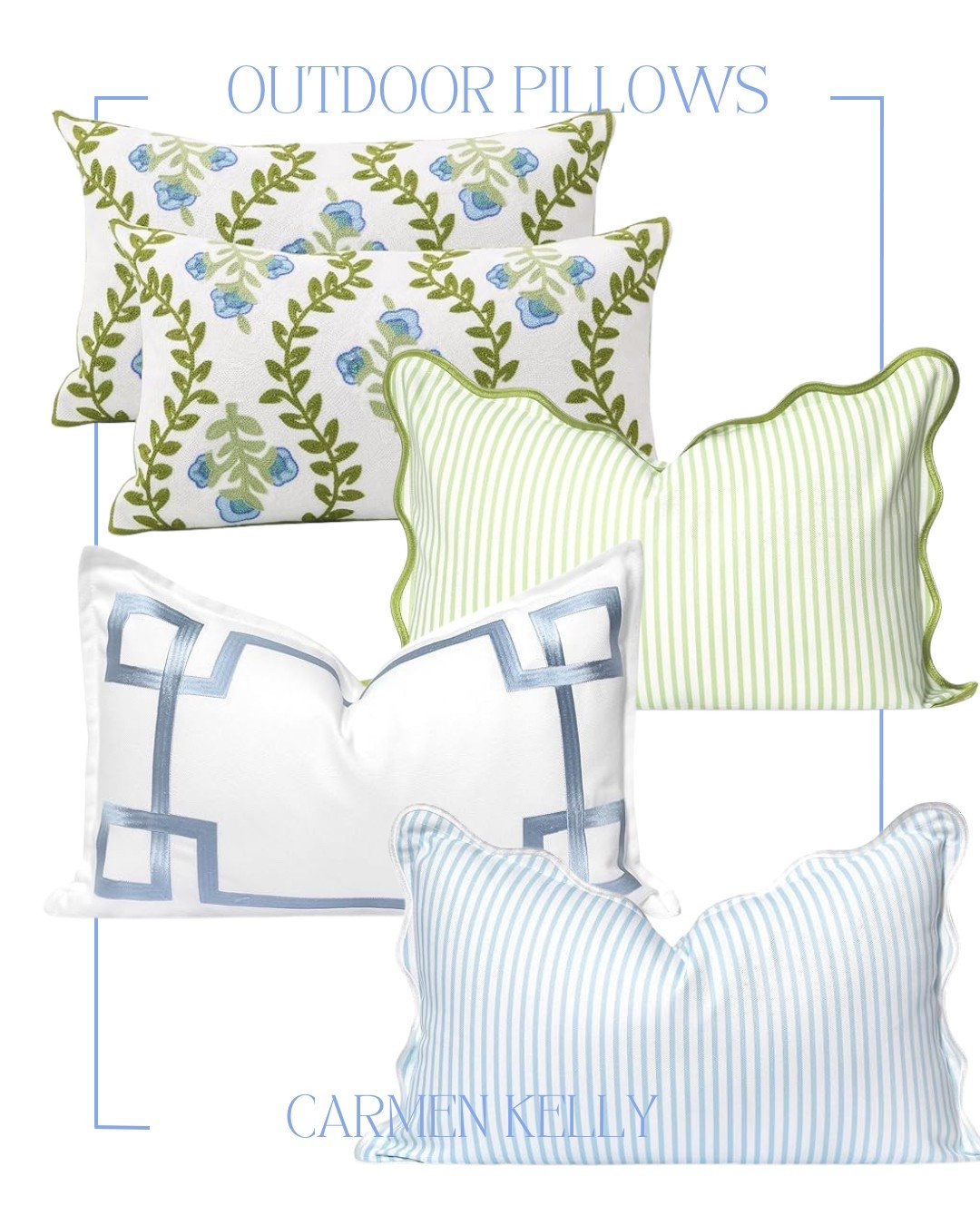 Indoor outdoor pillows outside patio poolside blue and white coastal covers lumbar water resistant pillowcases throw pillows sofa couch decorative summer spring scalloped preppy classic style 

#interiordesign #grandmillinnial #homedecor #blueandwhite #southernhome #southerrnstyle #classichome #grandmillinnalstyle  #preppystyle 	
#grandmillinnaldesign #homedecor 
#amazonfinds


#LTKSeasonal #LTKHome #LTKStyleTip