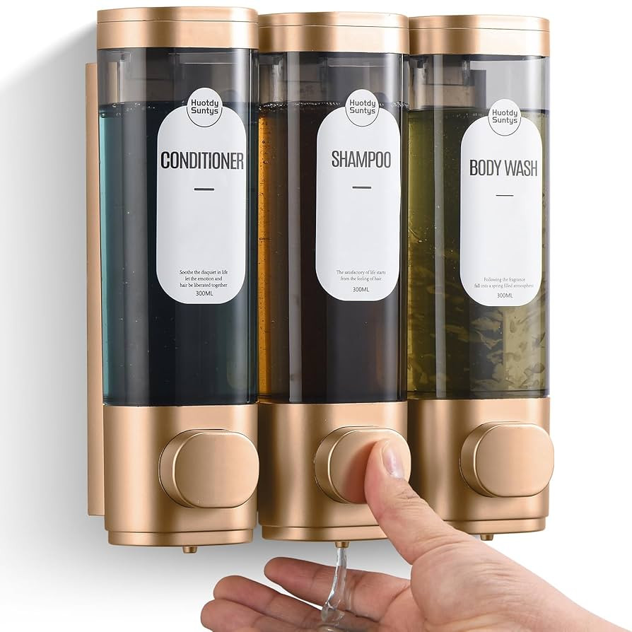 Shampoo and Conditioner Dispenser，Refillabe Shower Soap Dispensers 3 Chamber No Drill Shampoo D... | Amazon (US)