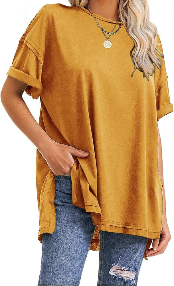 EXLURA Womens Summer Oversized T Shirts 2024 Casual Short Sleeve Loose Maternity Tops Crewneck Tu... | Amazon (US)