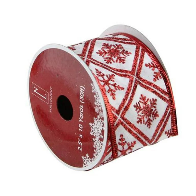 Northlight Red and White Snowflake Christmas Wired Craft Ribbon 2.5" x 10 Yards | Walmart (US)