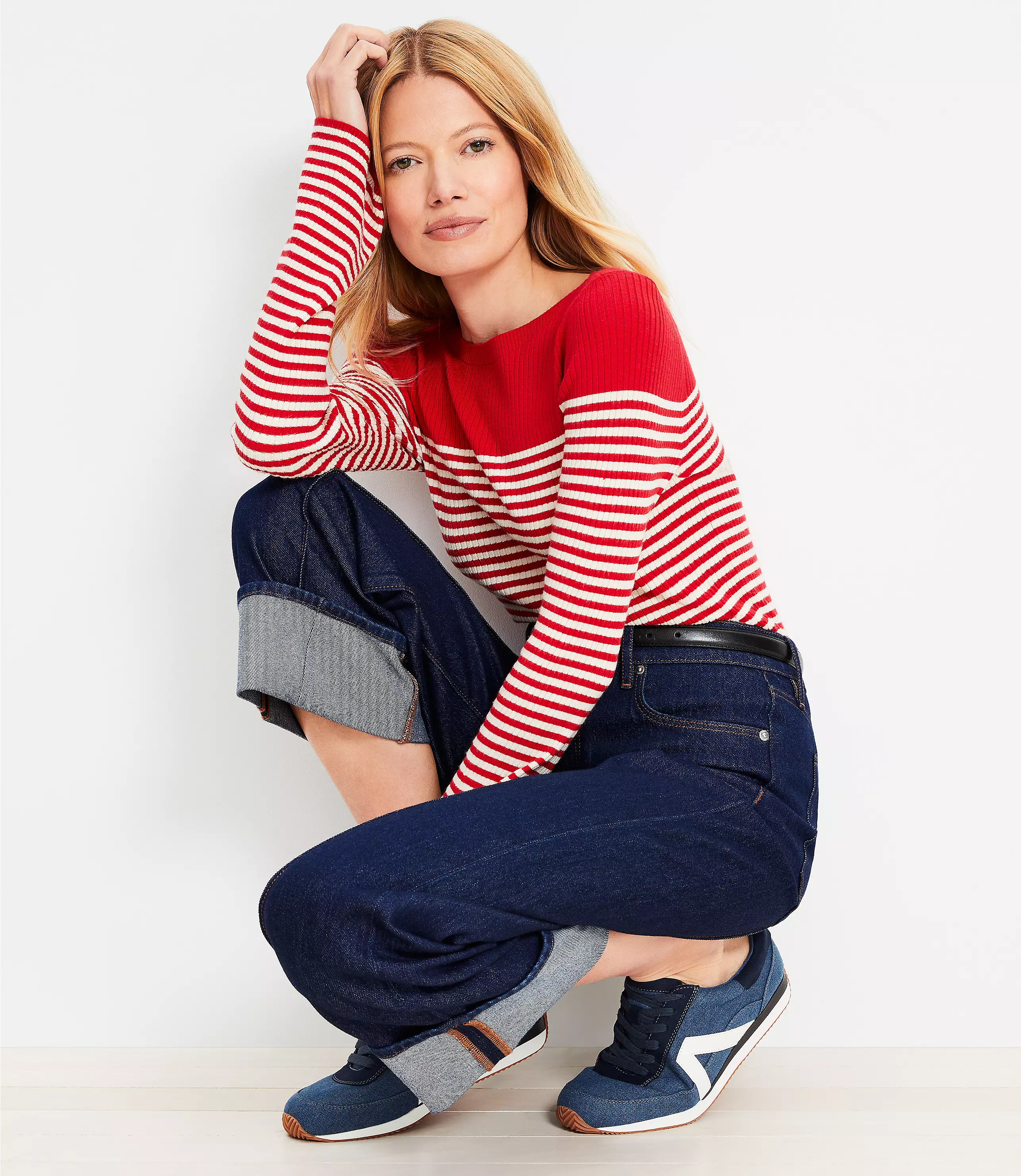 Striped Boatneck Flare Sleeve Sweater | LOFT