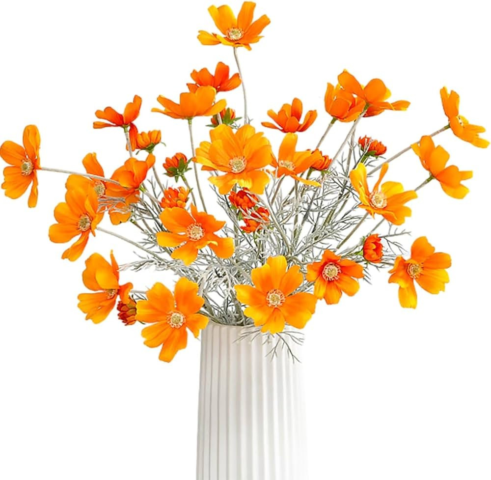 Artificial Wild Flowers, 6Pcs Cosmos Silk Flowers with Long Stem Faux Poppy Flowers Realistic Cal... | Amazon (US)