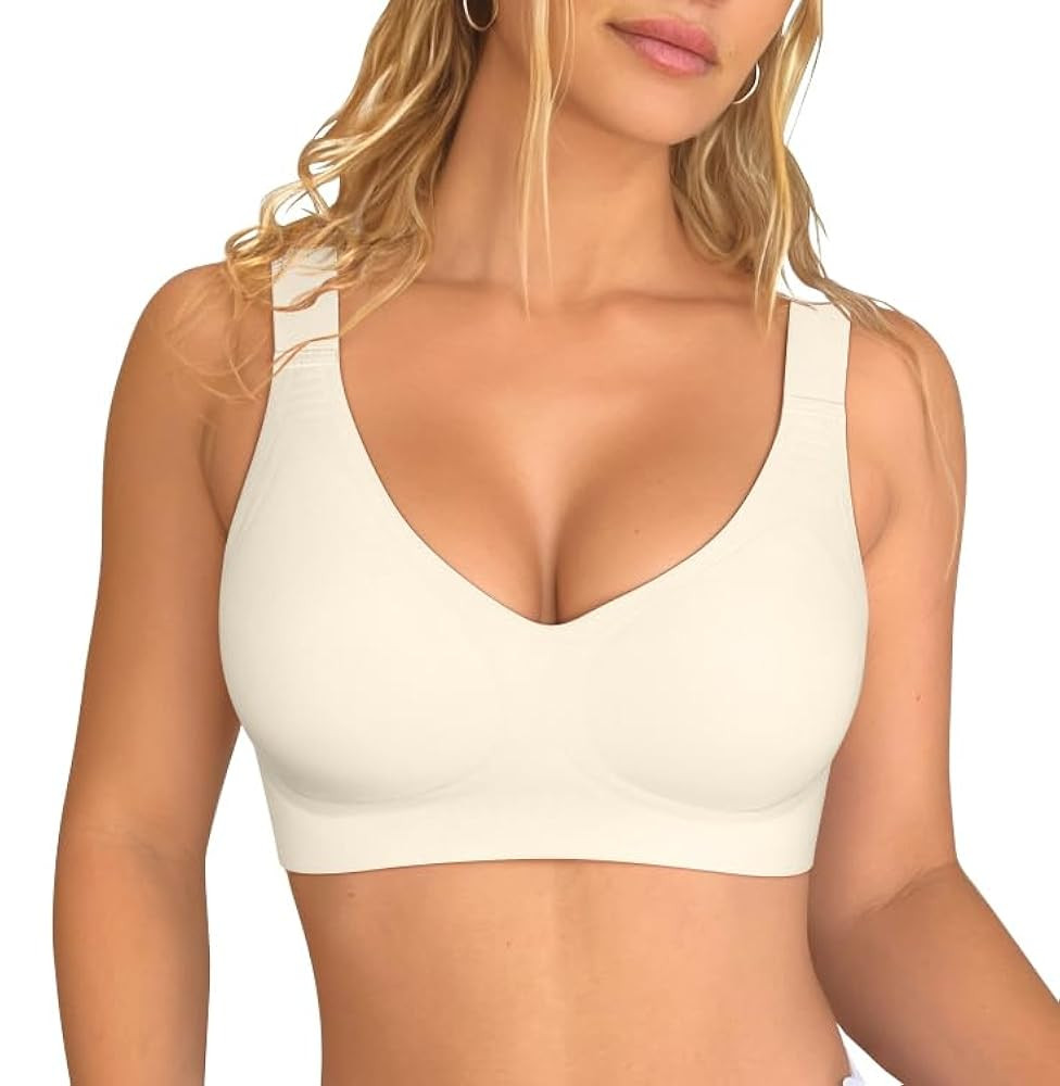 OQQ Womens Seamless Everyday Bra No Underwire Comfort Push Up Bras V Neck Soft Wireless Bralette ... | Amazon (US)