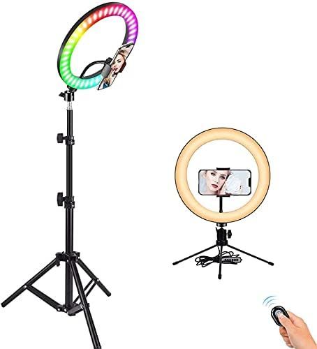 10" Ring Light with Stand, Color Changing RGB LED Ring Light with Two Tripod Stand and Phone Holder  | Amazon (US)
