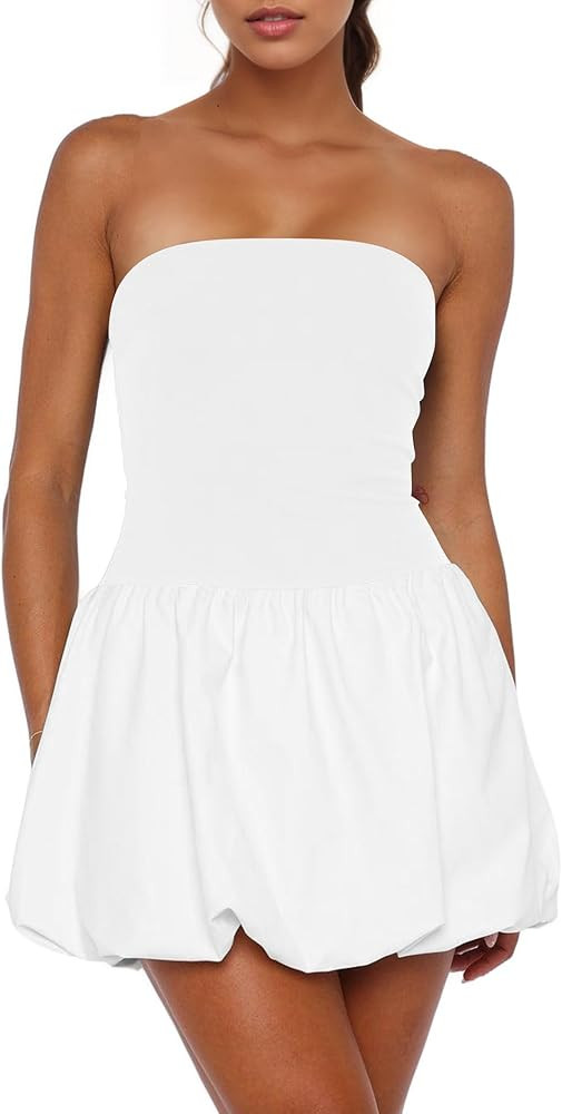 Women’s Sexy Strapless Mini Dress Club Tube Corset Party Dress Y2k Bubble Skirt Summer Casual B... | Amazon (US)