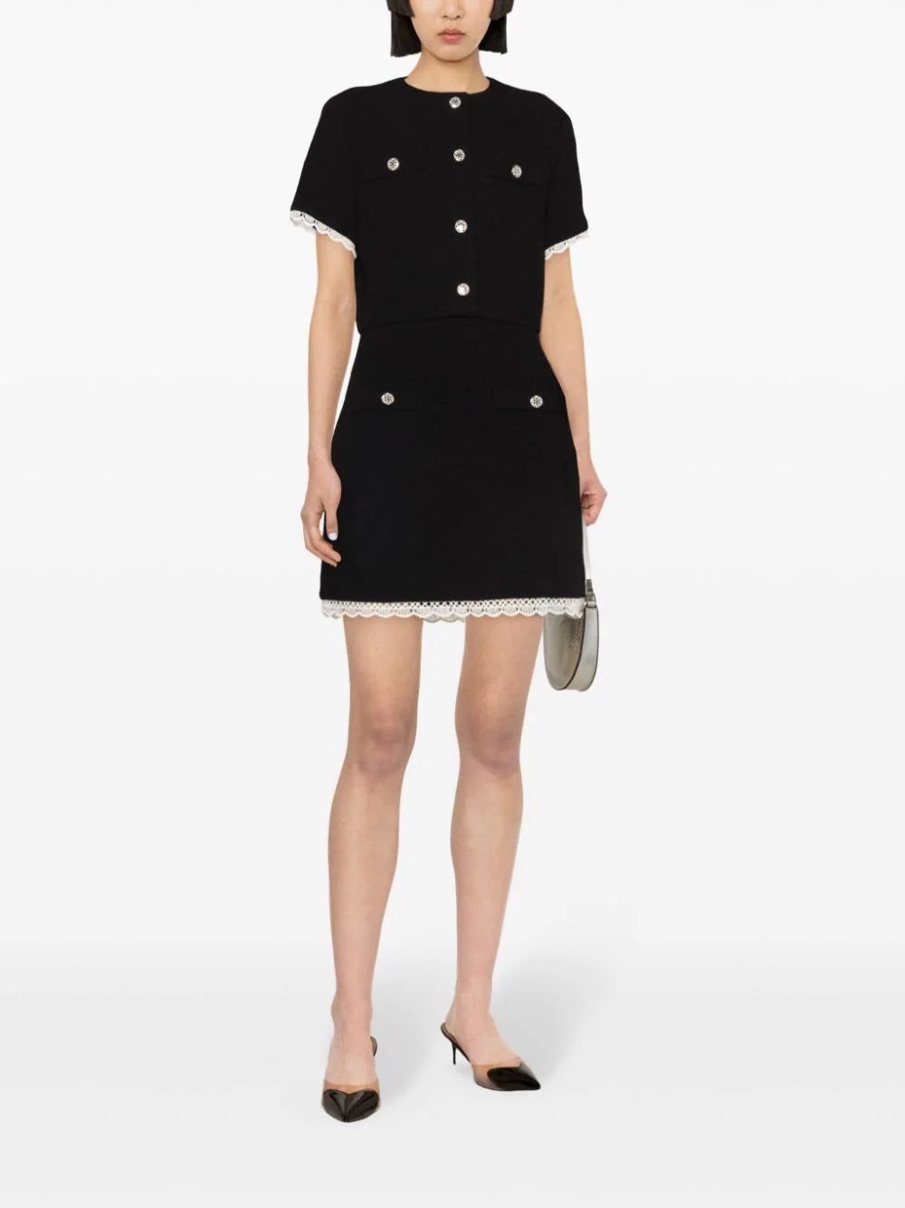 Maje lace-trim Tweed Mini Dress - Farfetch | Farfetch Global