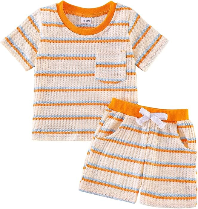 Toddler Boy Clothes Baby Summer Outfits Short Sleeve Striped T-Shirt + Shorts Kids Clothes 2Pcs S... | Amazon (US)