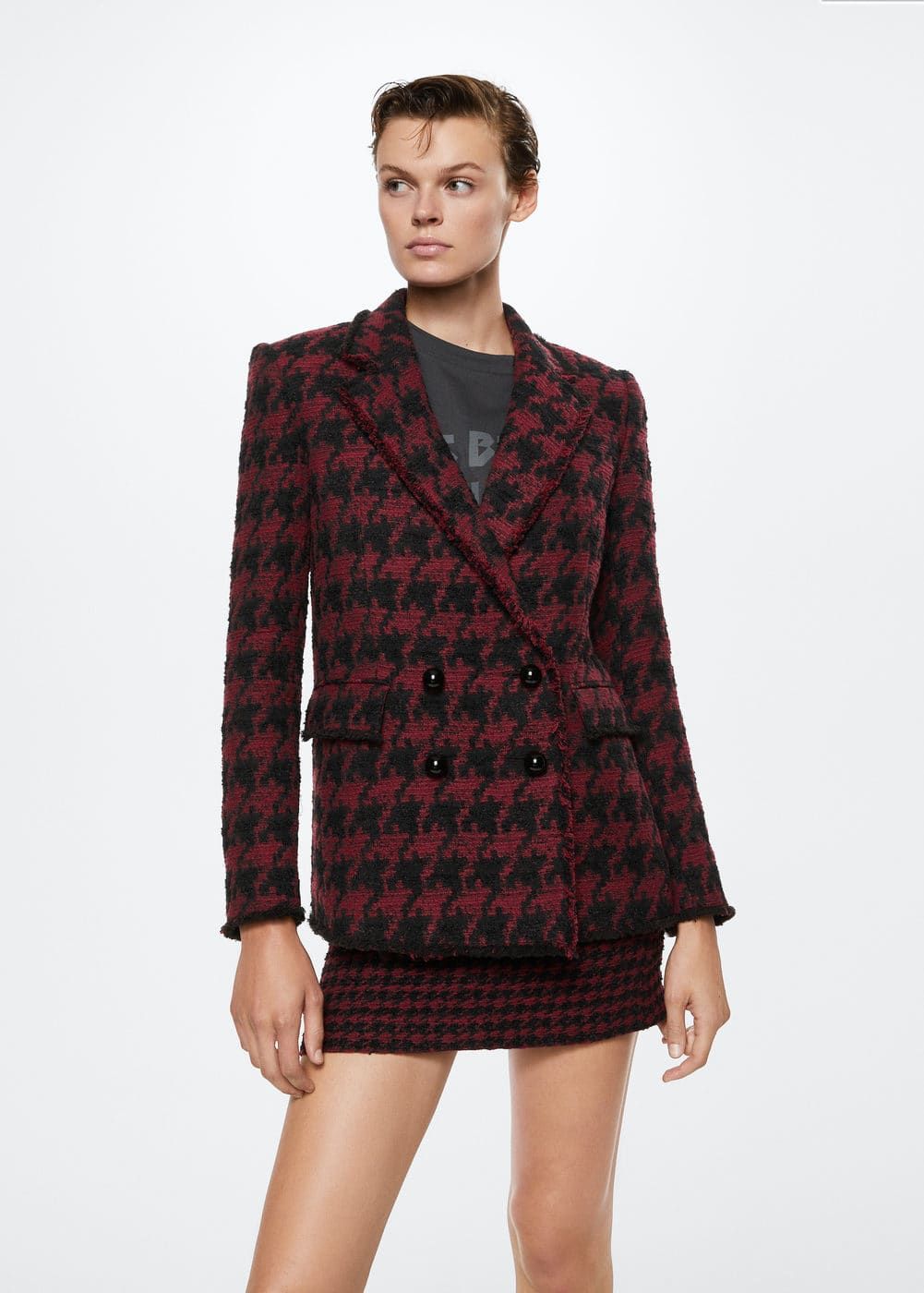 Lapels houndstooth suit blazer -  Women | Mango USA | MANGO (US)