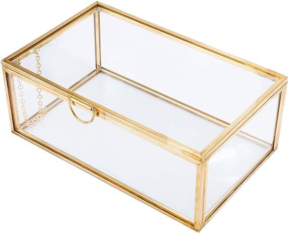 HighFree 5.7" Copper Golden Vintage Glass Lidded Box, Decorative Jewelry Keepsake Display Clear G... | Amazon (US)