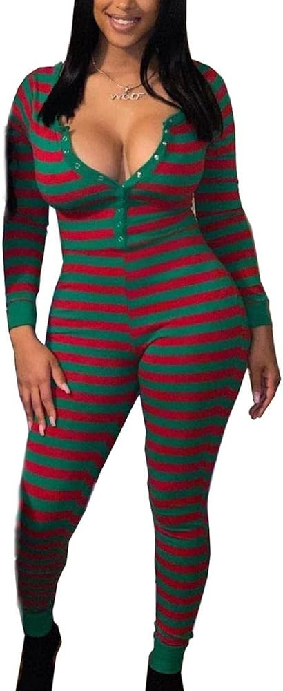 KMBANGI Christmas One Piece for Women Jumpsuit Print Romper Sexy Pajamas One Piece Sleepwear Xmas... | Amazon (US)