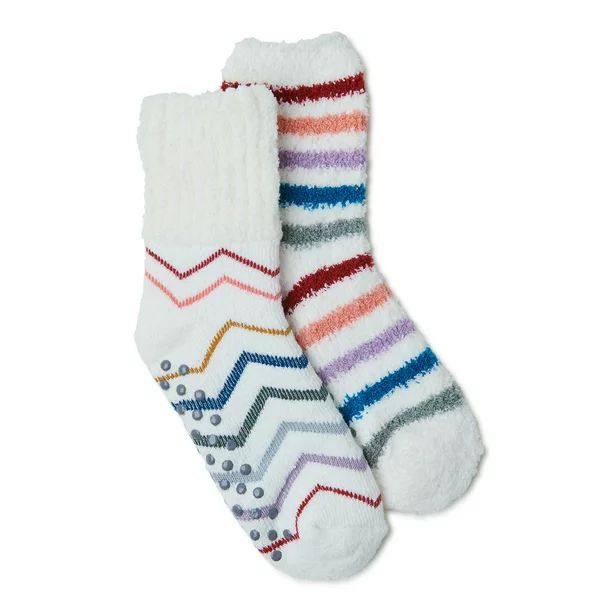 Joyspun Women's Zigzag Popo Slipper Socks, 2-Pack, Size 4-10 - Walmart.com | Walmart (US)