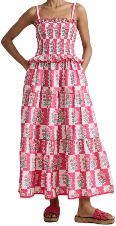 Women Sleeveless Smokced Ruffle Floral Maxi Dress Spaghetti Strap Sunflower Long Dress Boho Swing... | Amazon (US)