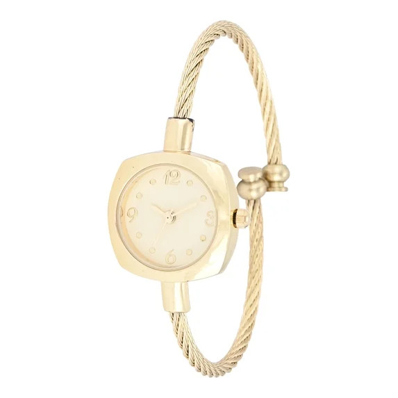 No Boundaries Adult Female Goldtone Petite Cushion Case Watch with Cable Bracelet Cuff. | Walmart (US)