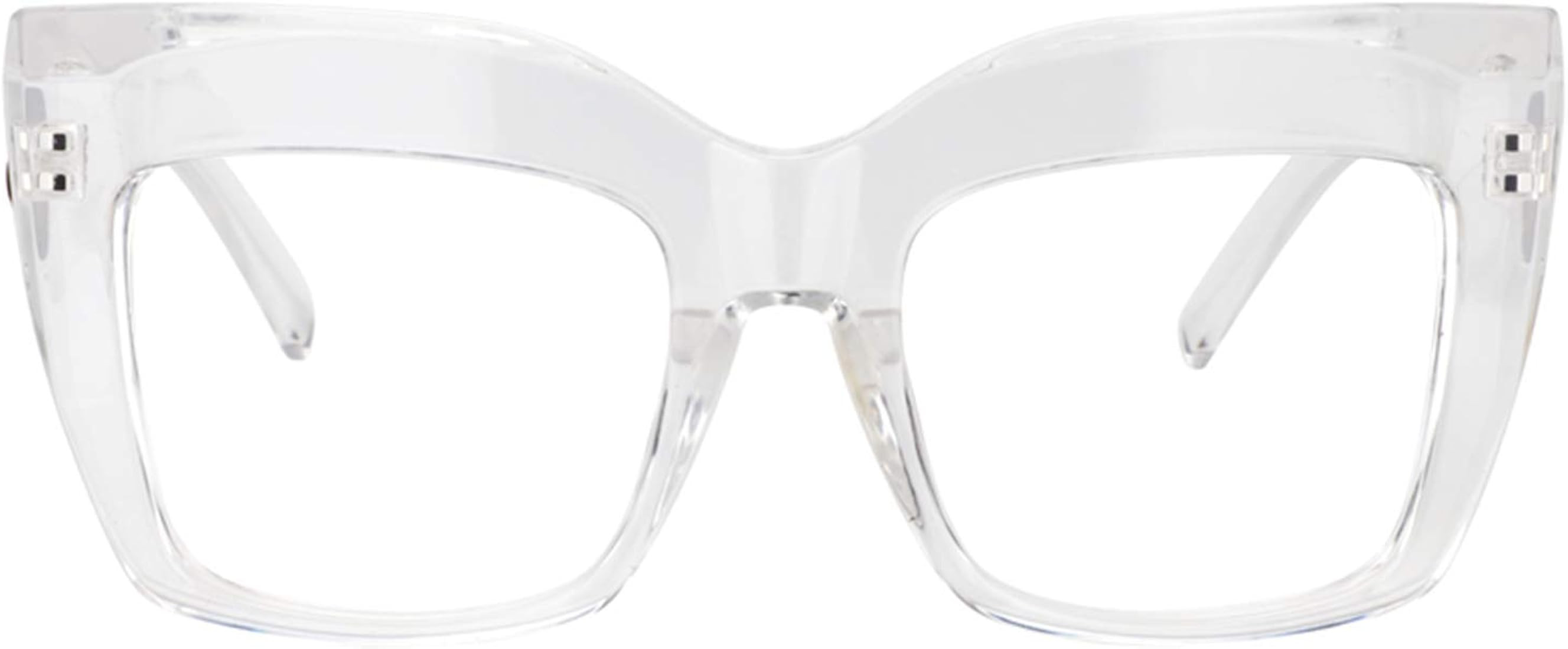 Zeelool Vintage Oversized Thick Cat Eye Glasses for Women with Non-prescription Clear Lens FP0668 | Amazon (US)