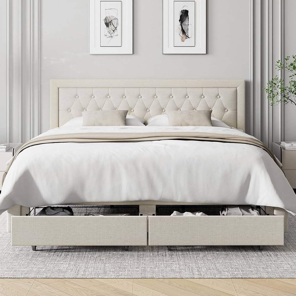 Keyluv King Bed Frame with 2 Storage Drawers and Adjustable Headboard, High-End Fabric Platform B... | Amazon (US)