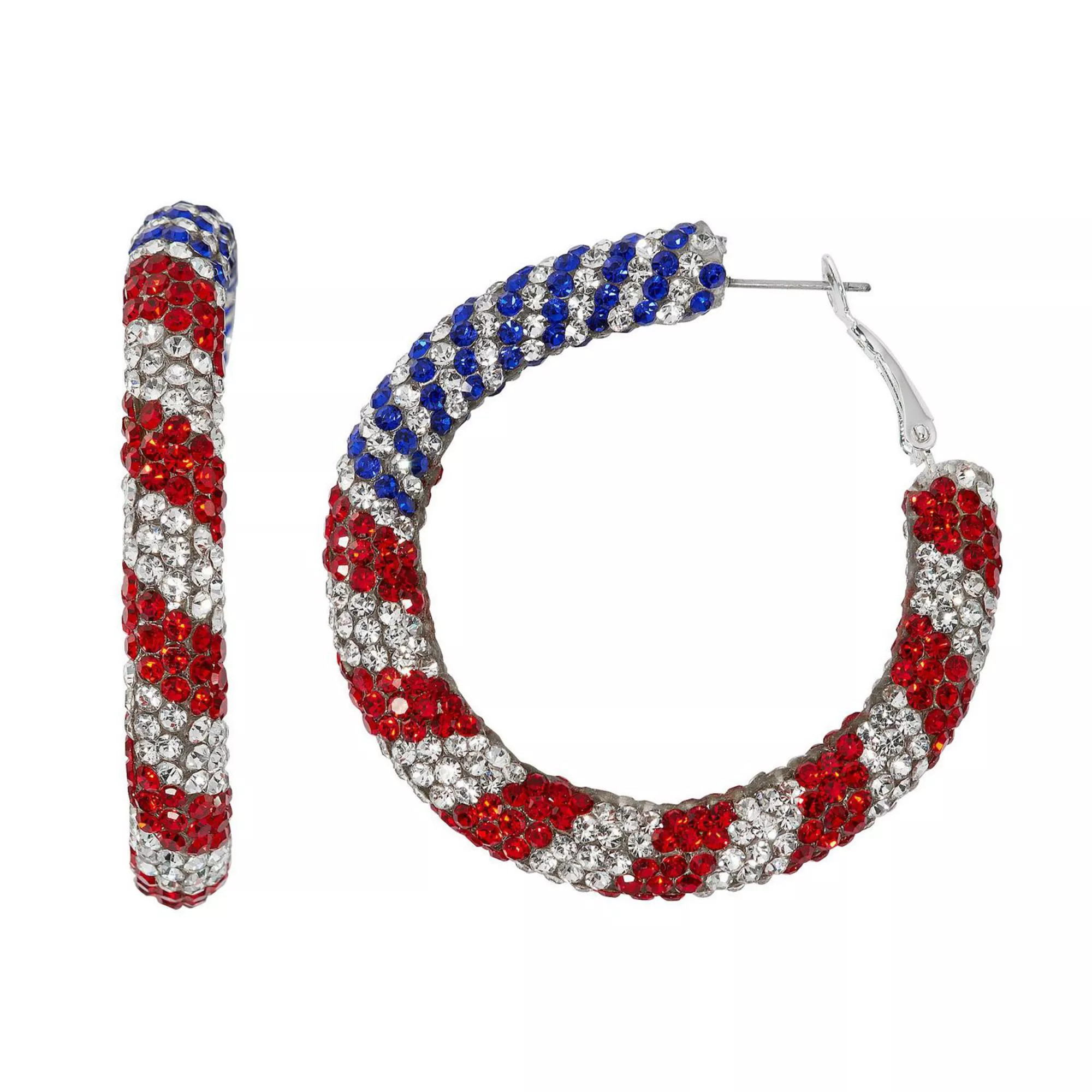 Celebrate Together™ Americana Silver Tone Large Crystal Flag Hoop Earrings | Kohl's