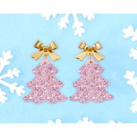 Pink Bow Christmas Tree Earrings, Coquette Christmas, Festive Jewelry, Green Tree, Holiday Statement Earring | Etsy (US)