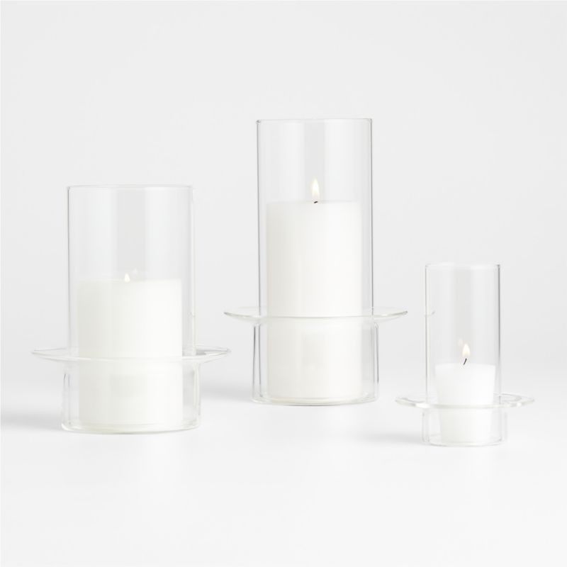 Gara Clear Glass Hurricane Candle Holders, Set of 3 + Reviews | Crate & Barrel | Crate & Barrel