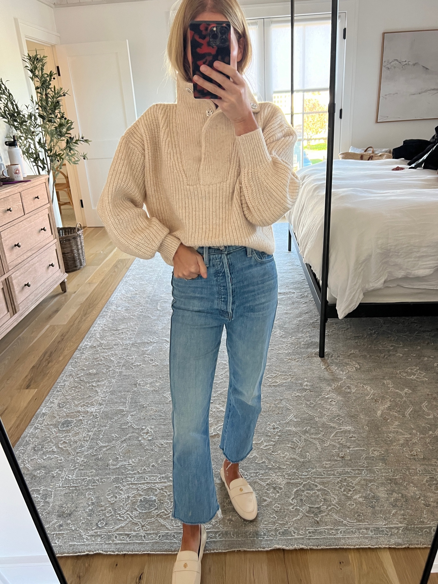 Top seller - cream pullover - jeans - cream loafers - xs - TTS 