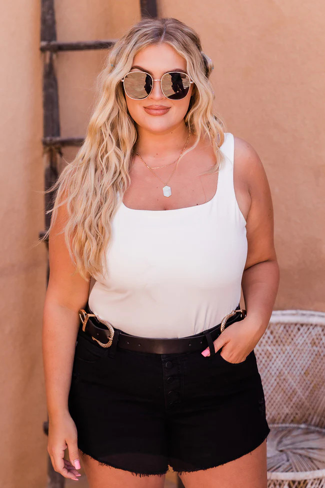 Basic Language Ivory Square Neck Bodysuit | Pink Lily