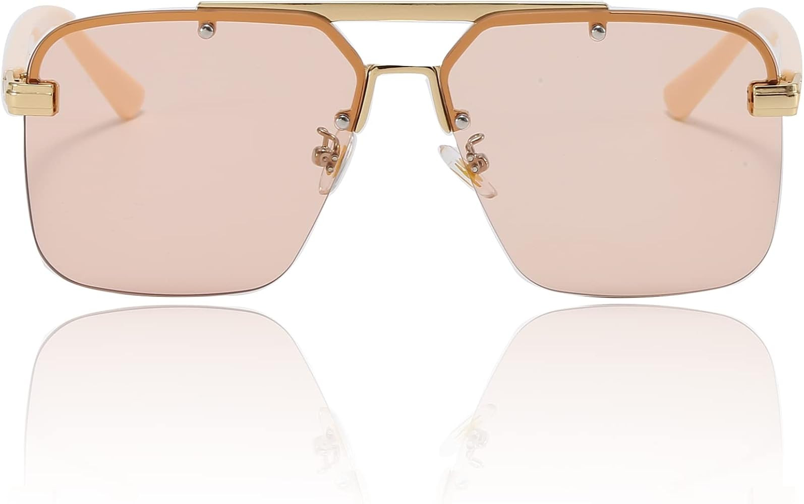 Trendy Aviator Sunglasses Mens Womens Large Square Metal Rimless Frame Shades Lentes De Sol Para ... | Amazon (US)