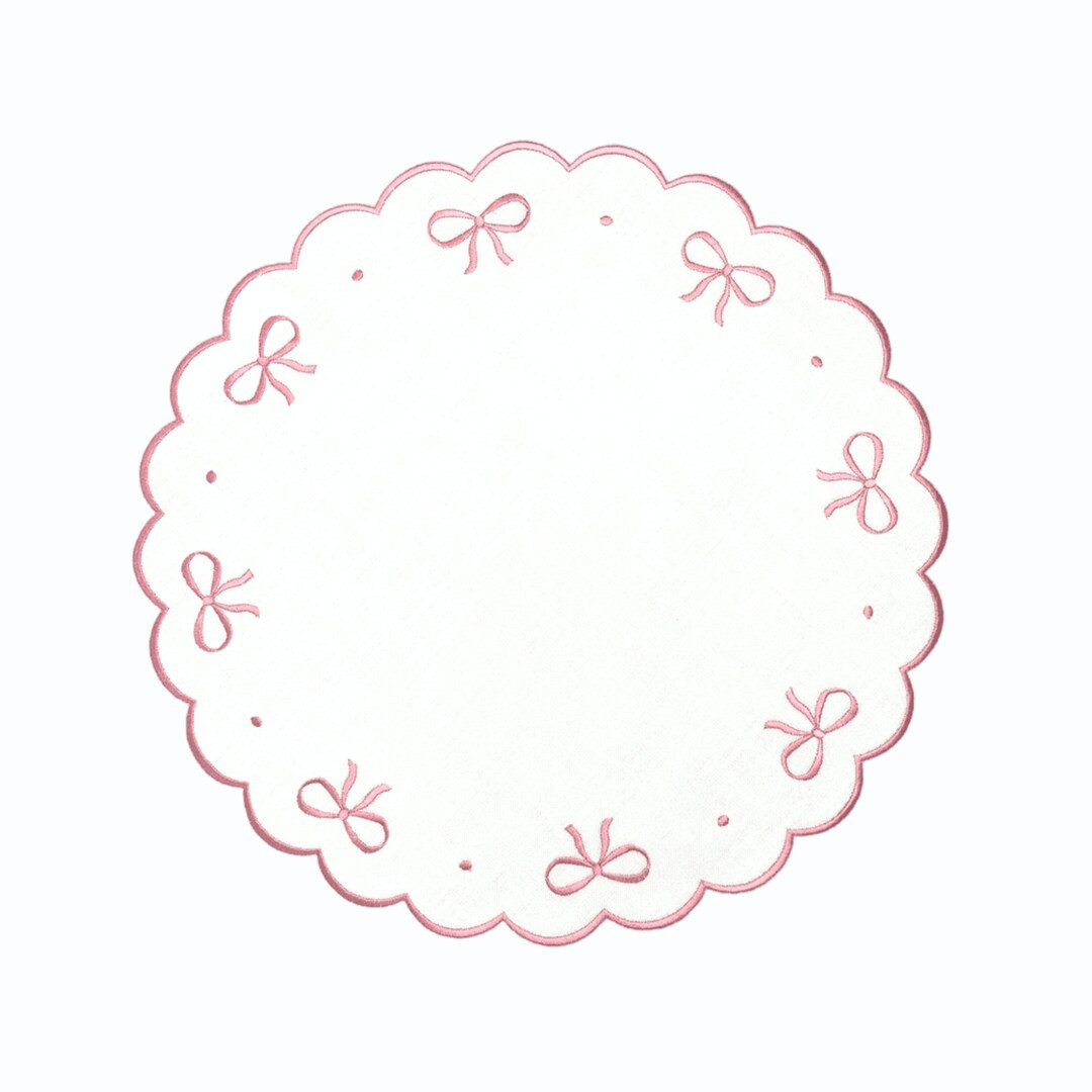 Pink Bows Scalloped Placemat Embroidered  Perfect for - Etsy | Etsy (US)