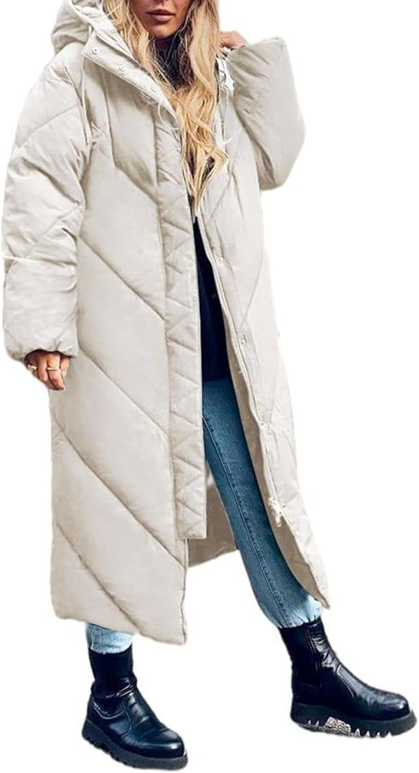 Flygo Womens Long Puffer Coat Long Sleeve Padded Winter Down Coats Hooded Parka Jacket | Amazon (US)