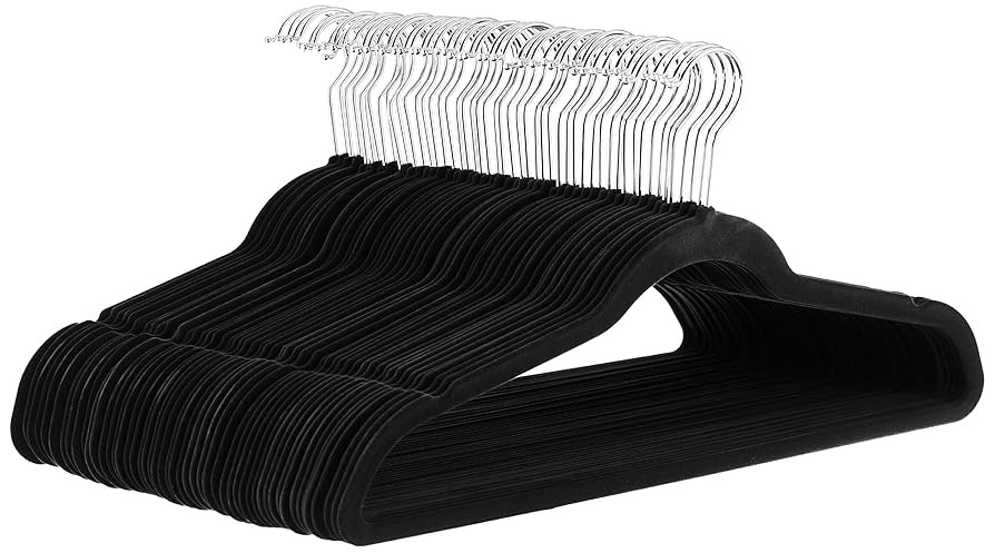 Amazon Basics Slim, Velvet, Non-Slip Suit Clothes Hangers, Pack of 50, Black | Amazon (US)