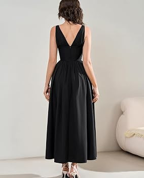 GLNEGE Women's Summer Corset Midi Milkmaid Dress Casual V Neck Flowy A Line Sundress Wedding Gues... | Amazon (US)